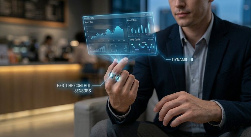 Hologram ring gesture control holographic display.